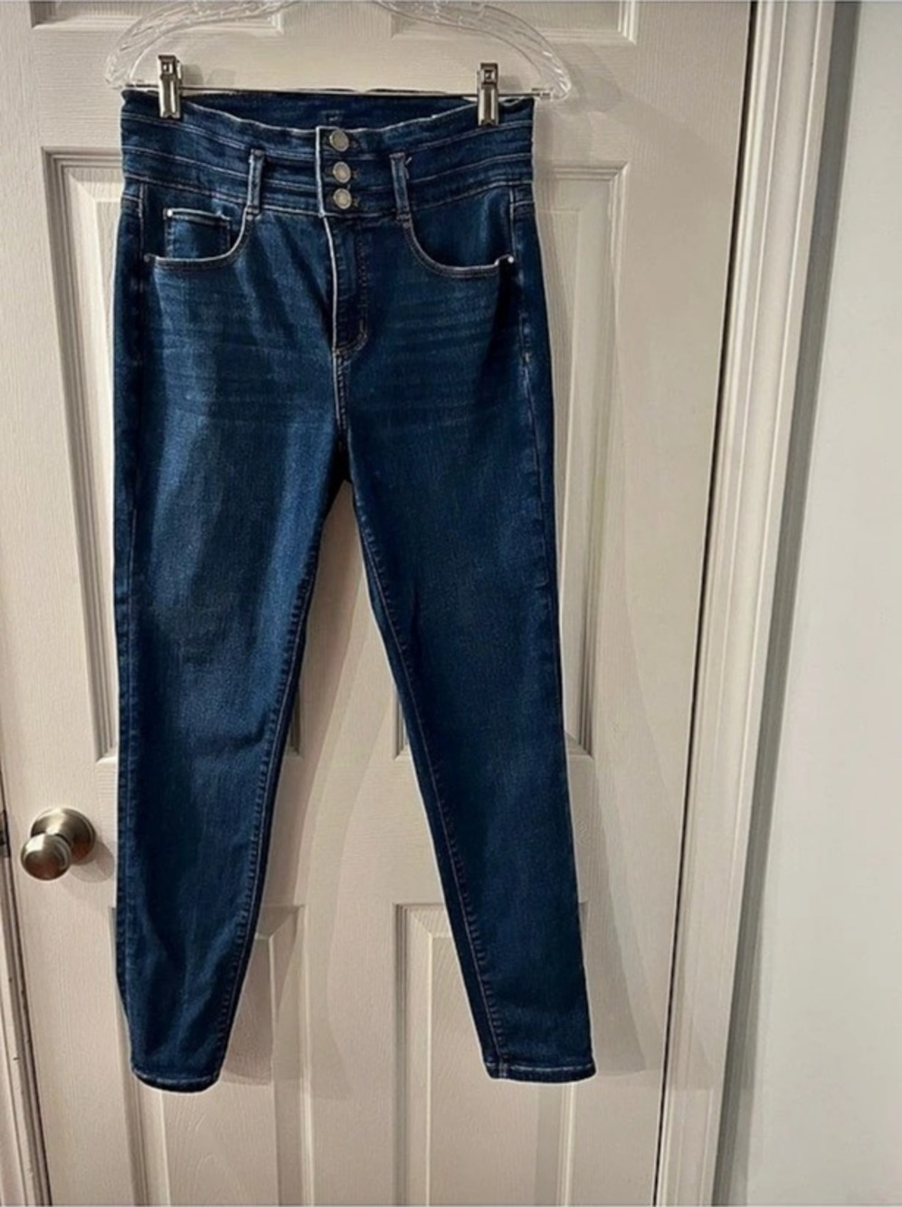 Ann Taylor High Rise Triple Button Skinny Jeans Skinny Jeans in Blue